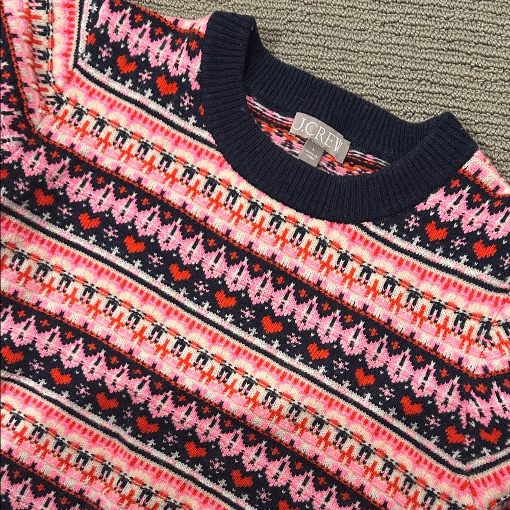 J. Crew Women's Fair Isle Sweater in Pink, Red, and Black